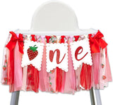 Strawberry One High Chair Banner Strawberry 1st Birthday Party
