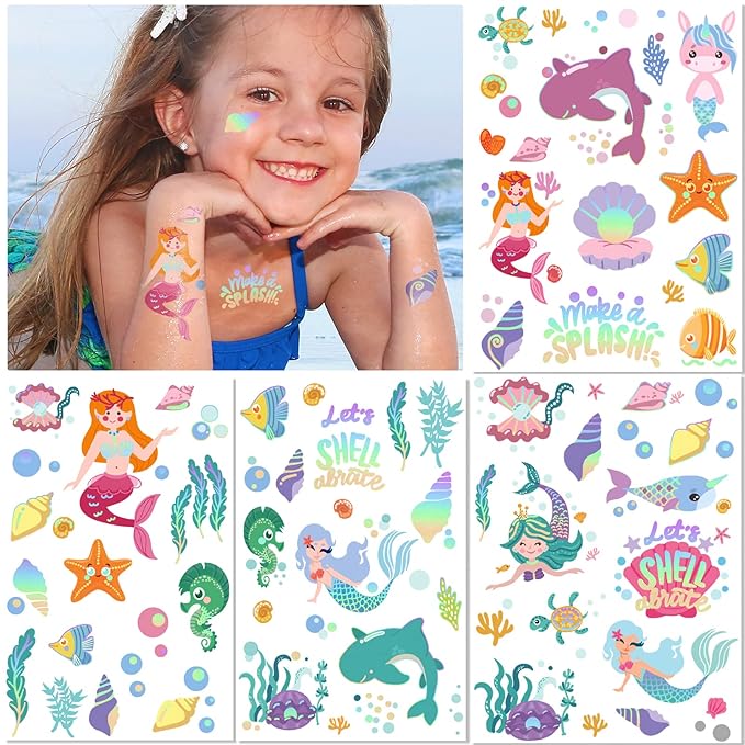 Mermaid Temporary Tattoo for Kids Under the Sea-76 Glitter Style Cute