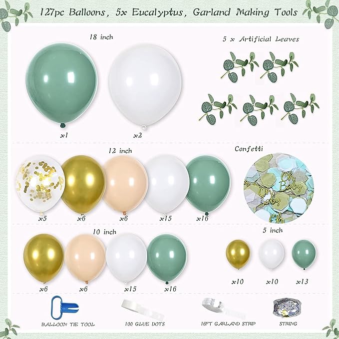 263 Pc Sage Green Baby Shower Decorations Boy Or Girl Gender Neutral