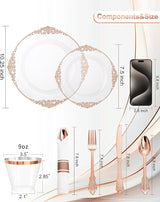 Nervure 175PCS Rose Gold Plastic Plates - Disposable Rose Gold Party