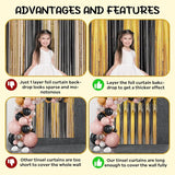 Voircoloria 2 Pack Black and Gold Foil Fringe Backdrop Curtains,
