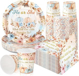 200 Pcs Fall Pumpkin Gender Reveal Baby Shower Paper Plates Napkins