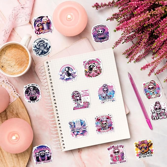 Sarcastic Skeleton Stickers for Adults - 100 Pcs Funny Skull Water