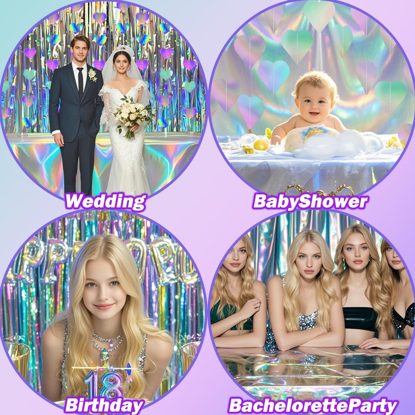 8 PCS Iridescent Disco-Holographic Party Decorations - Love-Heart