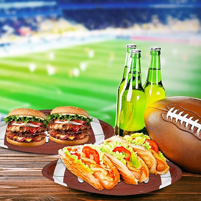 100 PCS Football Party Decorations Large Shape Plates Touch Down