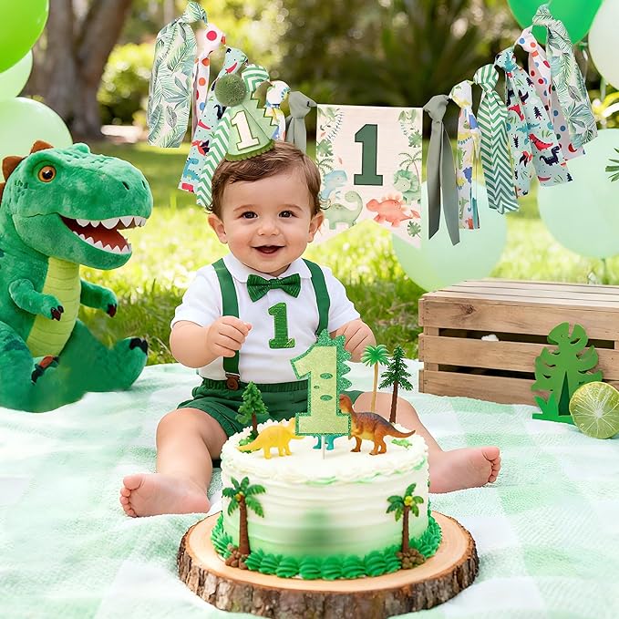 Dinosaur Theme 1st Highchair Banner Tassel Garland Dino Conical Cap