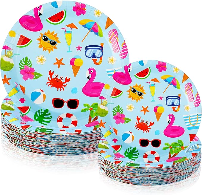 60 Pcs Summer Party Paper Plates Disposable Round Paper