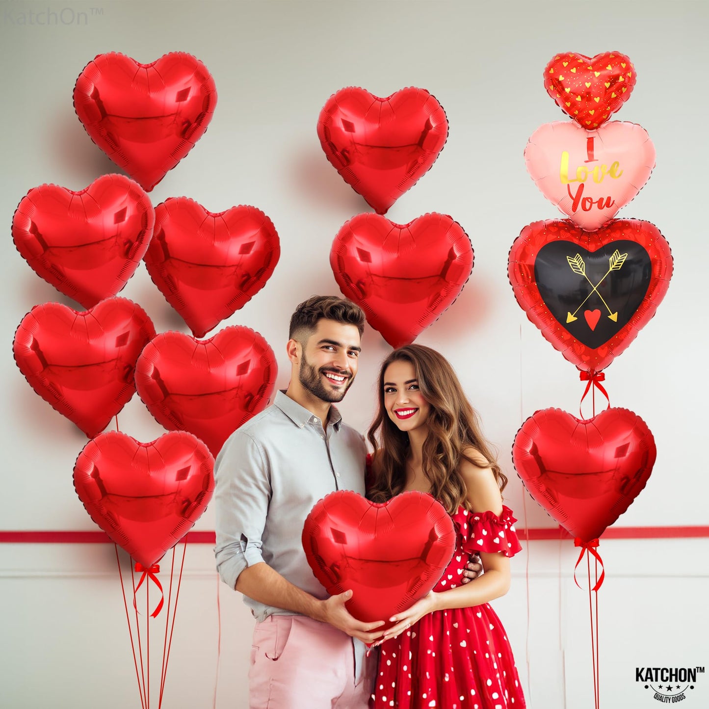 KatchOn, Red Heart Balloons Decorations - Pack of 13 | I Love You