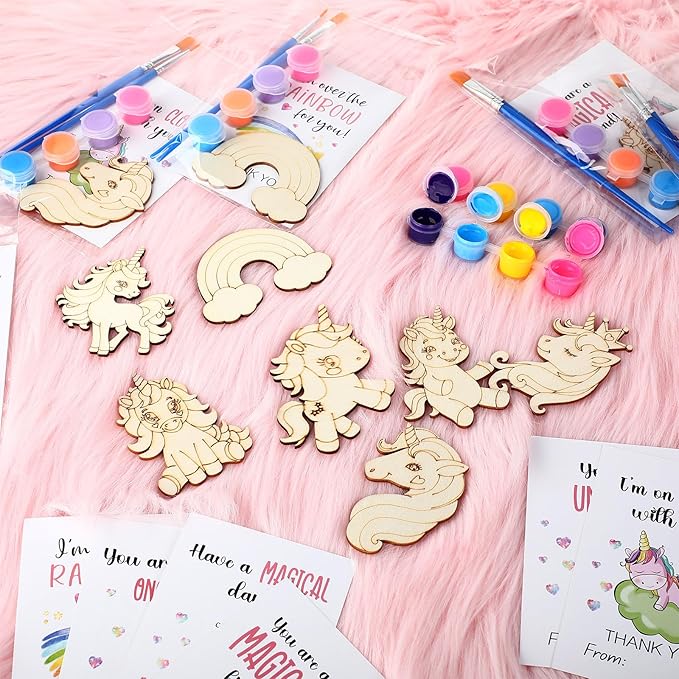 28 Sets Unicorn Party Favors Wood Painting Craft Kits with Art