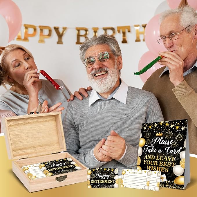 52 Pcs Black Gold Retirement Party Card Box Retire Present Card