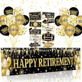 Black Gold Happy Retirement Banner Sign Directional Retired Yard