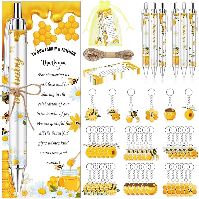 145 Pieces Bee Baby Shower Favors for Guest Honeycomb Ballpoint Pens