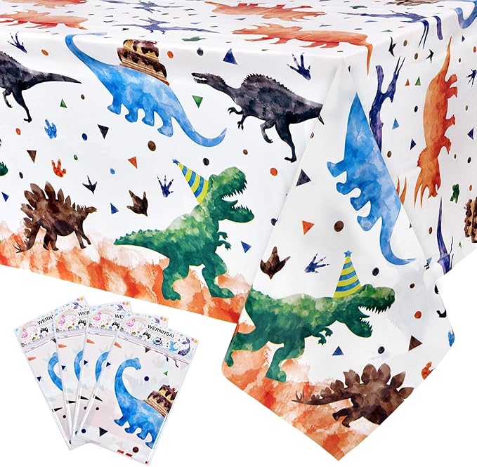 WERNNSAI 4 PCS Dinosaur Tablecloth - Dinosaur Birthday Decorations