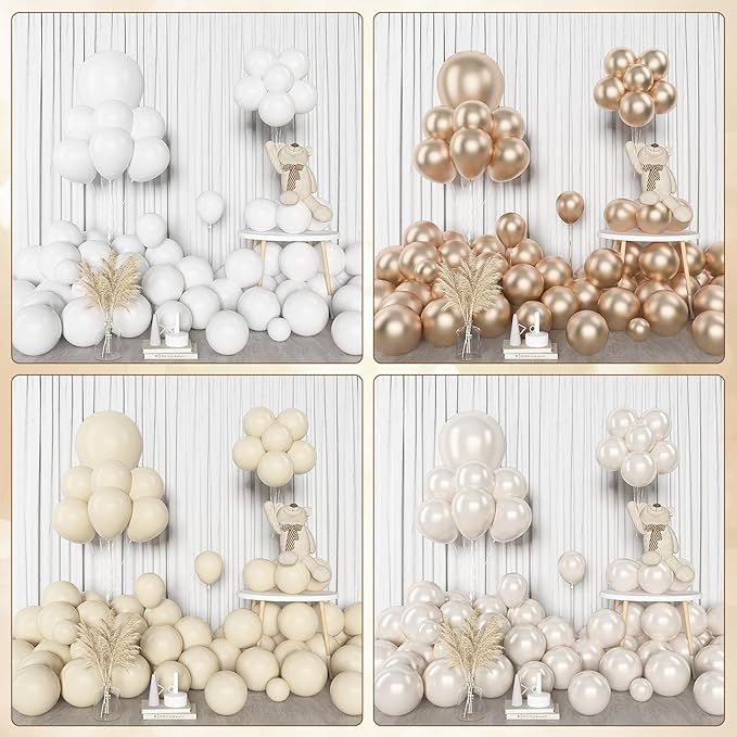 Amandir 153 Pcs White Sand Metallic Champagne Gold Balloons Arch