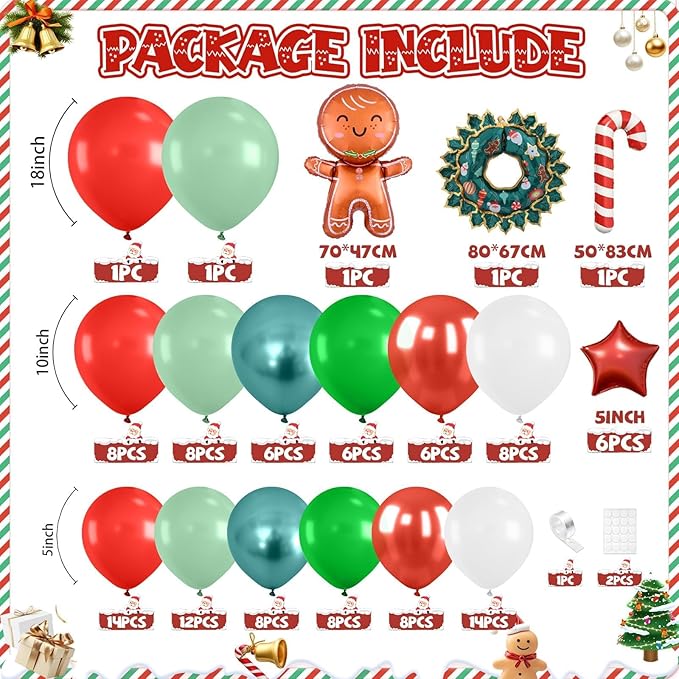 Christmas Tree Garland 120 PC Metallic Green and Red Balloon Garland