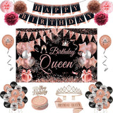 Happy Birthday Decorations for Women Girls Black Rose Gold Birthday