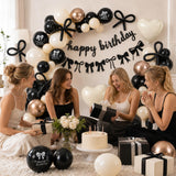 Black Gold Sand White Bow Birthday Decorations, Coquette Party Decor
