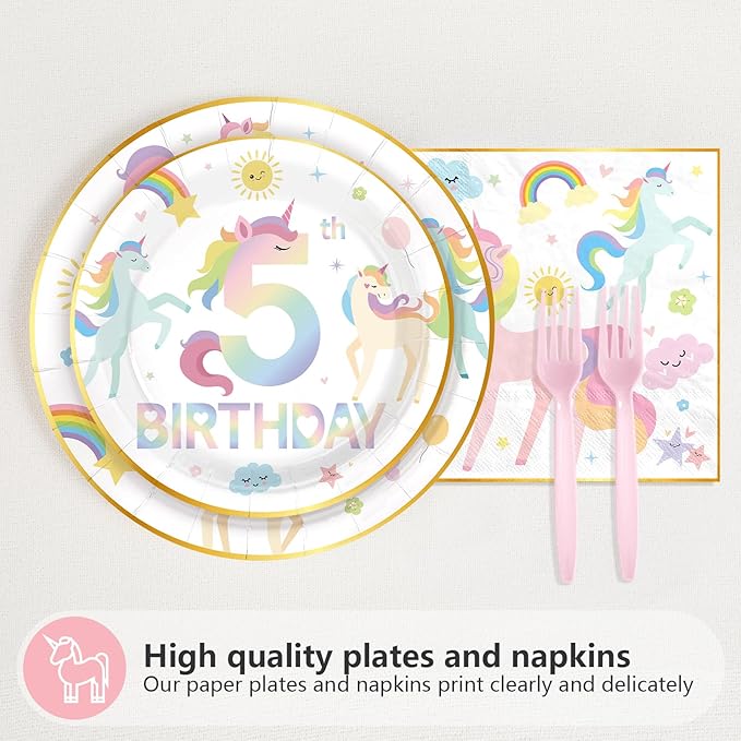 96 Pcs Magical Pastel Unicorn 5th Birthday Party Supplies Five is a
