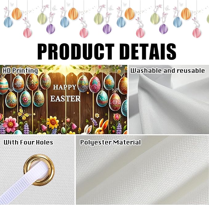 Easter Banner Polyester 43x70.86 Inches Large Easter Banner for Wall