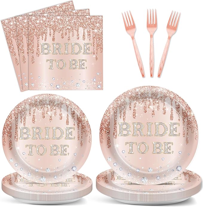 96Pcs Bridal Shower Party Decorations Rose Gold Themed Tableware