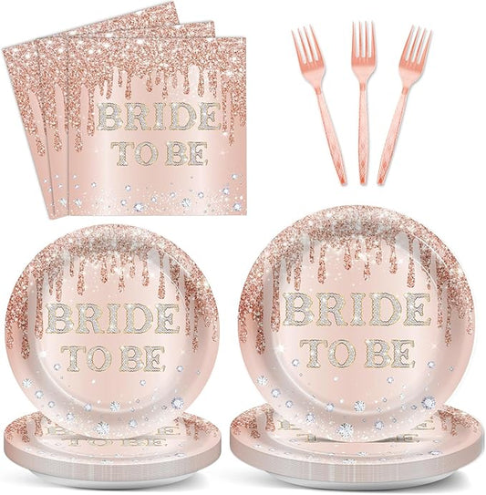 96Pcs Bridal Shower Party Decorations Rose Gold Themed Tableware