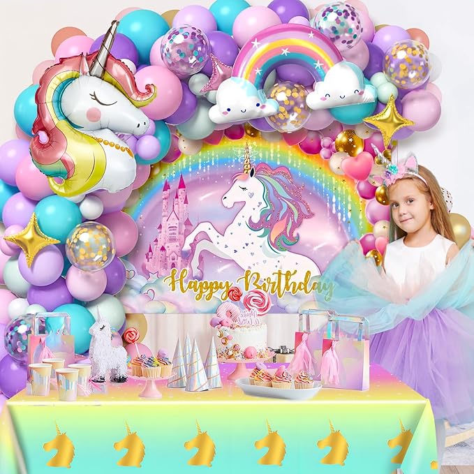 144Pcs Purple Unicorn Party Decorations Birthday Supplies for Girls
