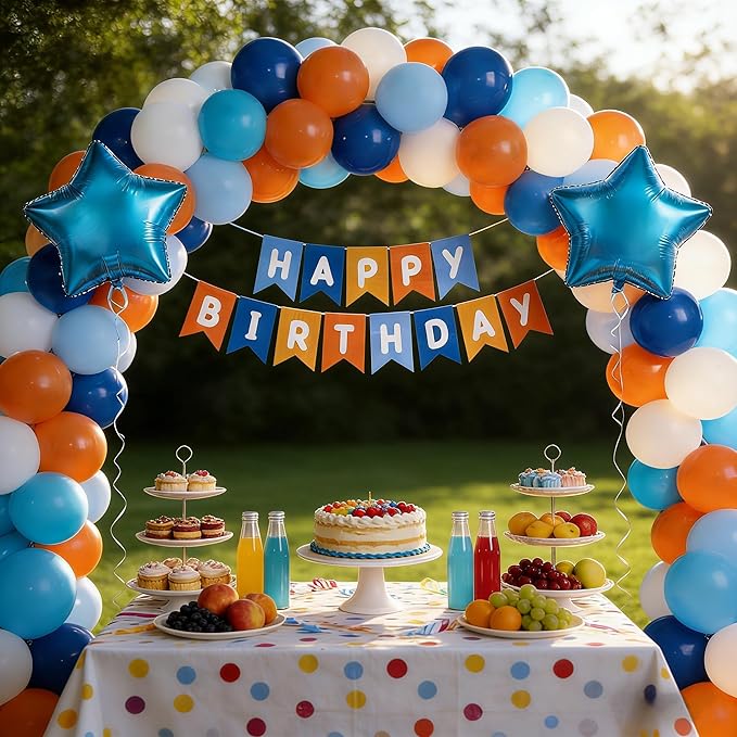 Blue Orange Dog Happy Birthday Banner Sport Summer Birthday
