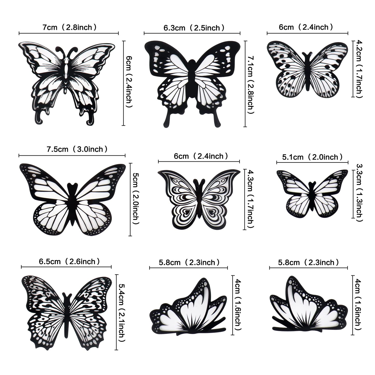 Ercadio 3d 36 Pack Butterfly Cake Toppers Black and White Pvc
