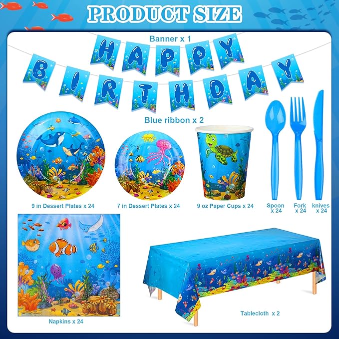171 Pcs Under the Sea Party Supplies Ocean Sea Party Tableware Set
