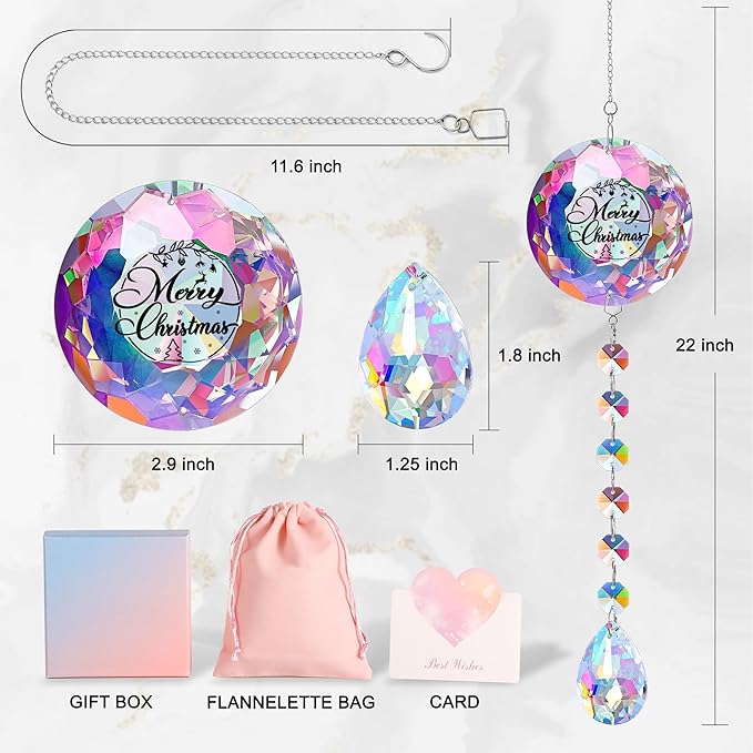 Merry Christmas Crystal Suncatcher Ornament Gifts for Women Mom Wife
