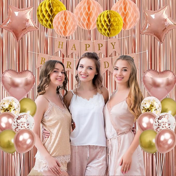 Rose Gold Birthday Party Decorations Supplies Happy Birthday Banner