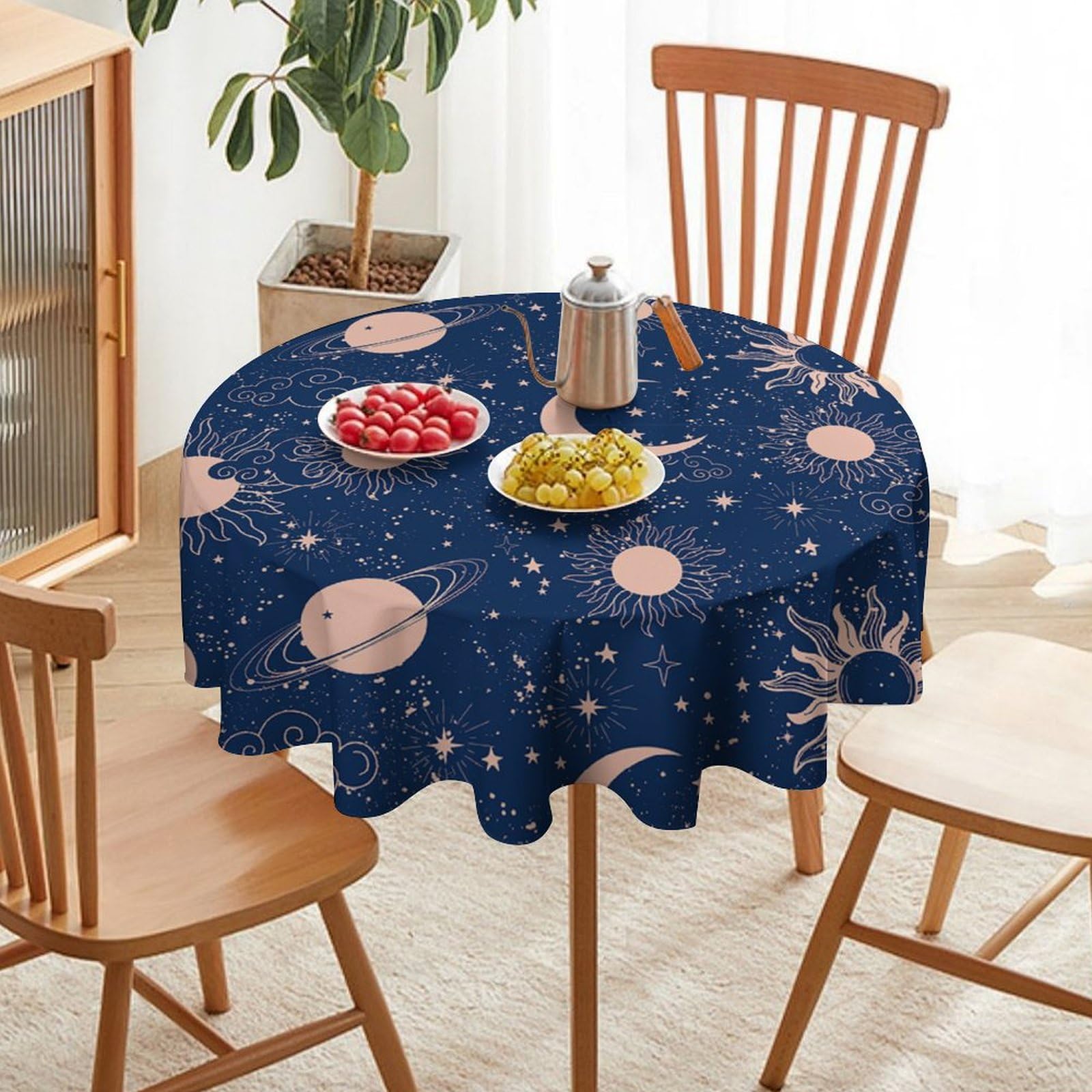 Moon Sun Round Tablecloth Vintage Star Magical Galaxy