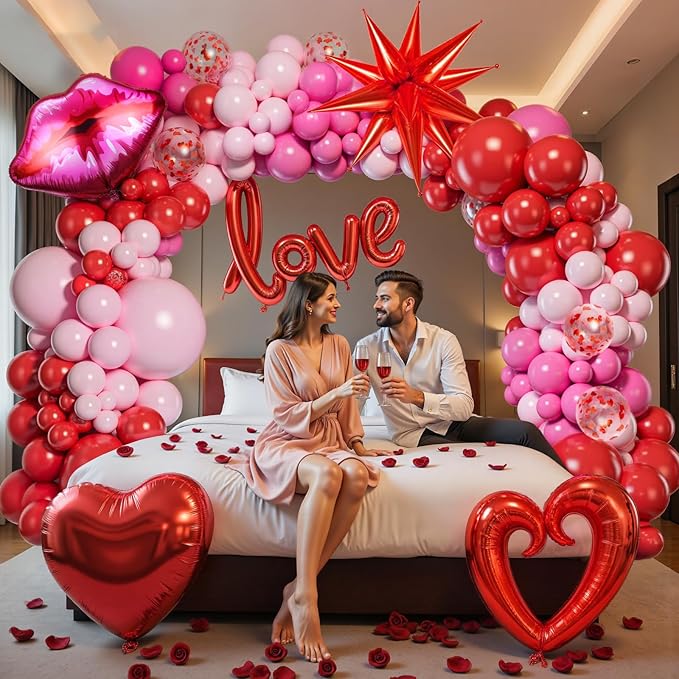 363PCS Valentines Day Balloon Arch Kit with 200 Rose Petals Heart