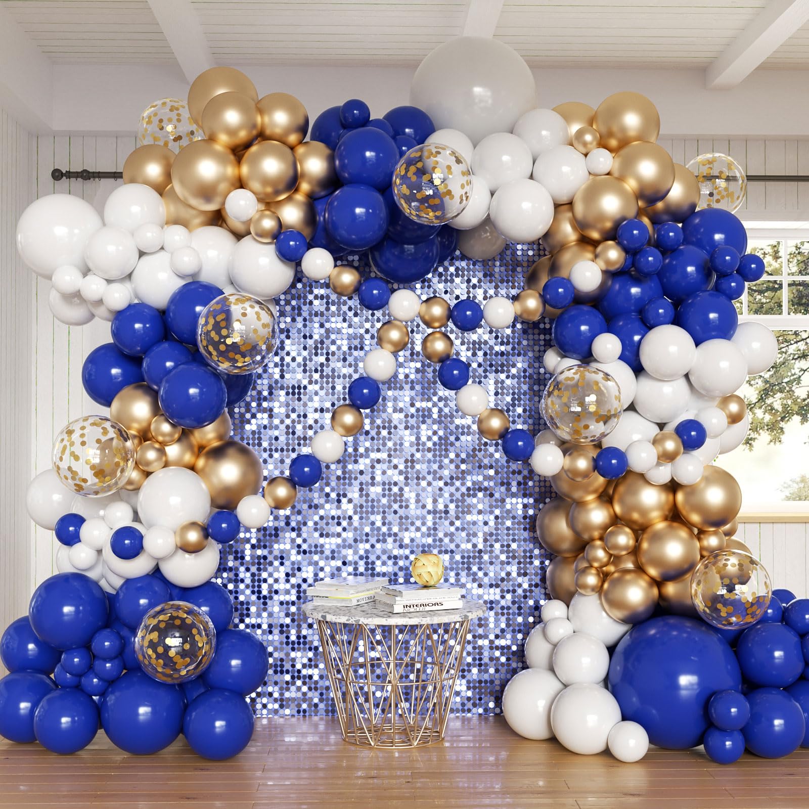 Royal Blue and Gold Balloons Garland Arch Kit, 162pcs Royal Blue White