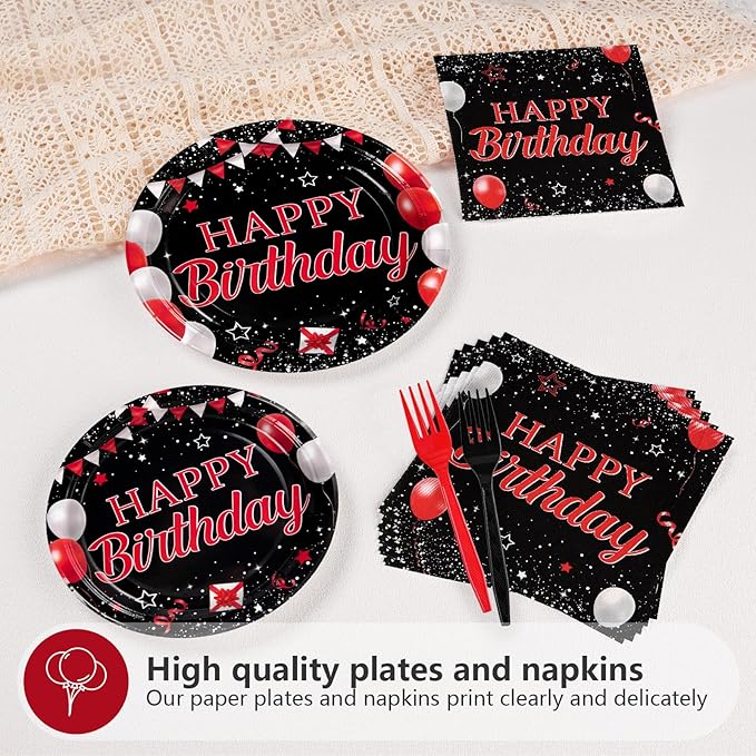96Pcs Red and Black Birthday Party Decorations Valentine's Day Red