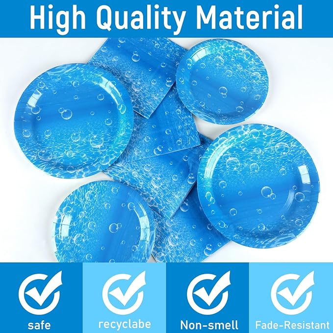 96Pcs Ocean Theme Party Plates and Napkins for Under the Sea Bubbles