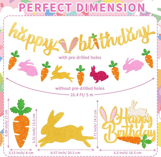 30 Pcs Easter Bunny Happy Birthday Decorations Set Include Rabbit
