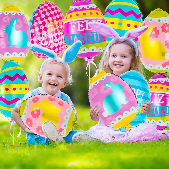 20 PCS Easter Egg Balloons Happy Easter Foil Balloons Egg Mylar