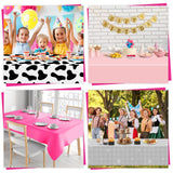 CHUNNIN 4PCS Disco Cowgirl Party Decorations Pink Cowgirl Tablecloth