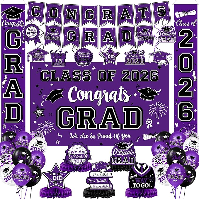 2026 Graduation Decorations Purple Graduation Decorations Set with