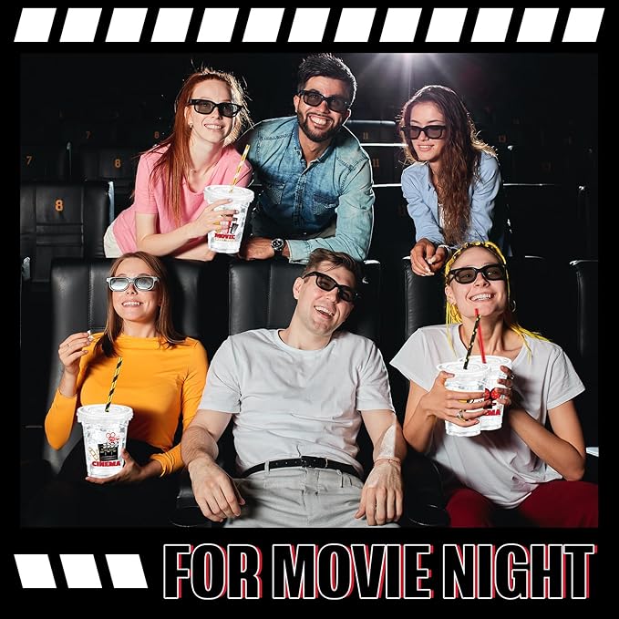 50 Pcs Movie Night Cups 12 oz Disposable Plastic Cups with Straws