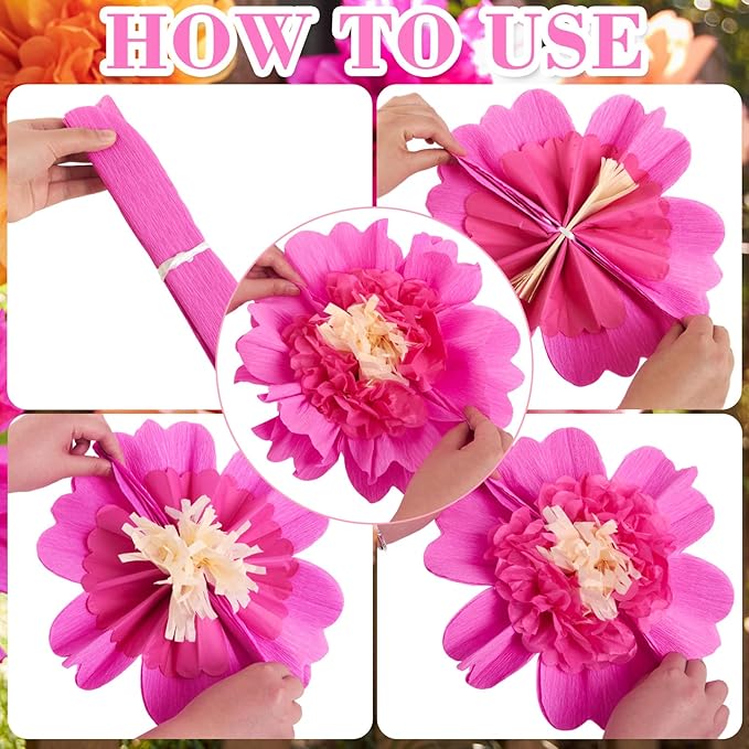 SUNBEAUTY 6PCS Hot Pink and Orange Paper Flowers 12 Inch Large Tissue