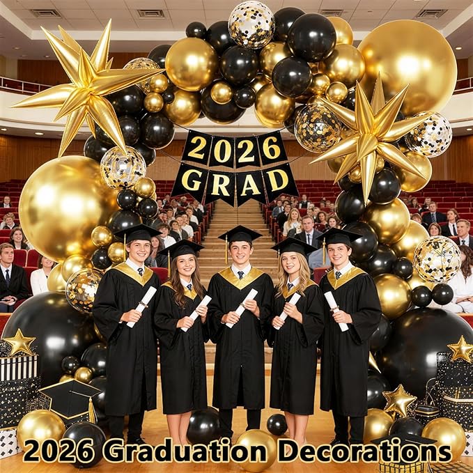 KARLURE Black and Gold Balloons Arch Kit with Black Gold Confetti
