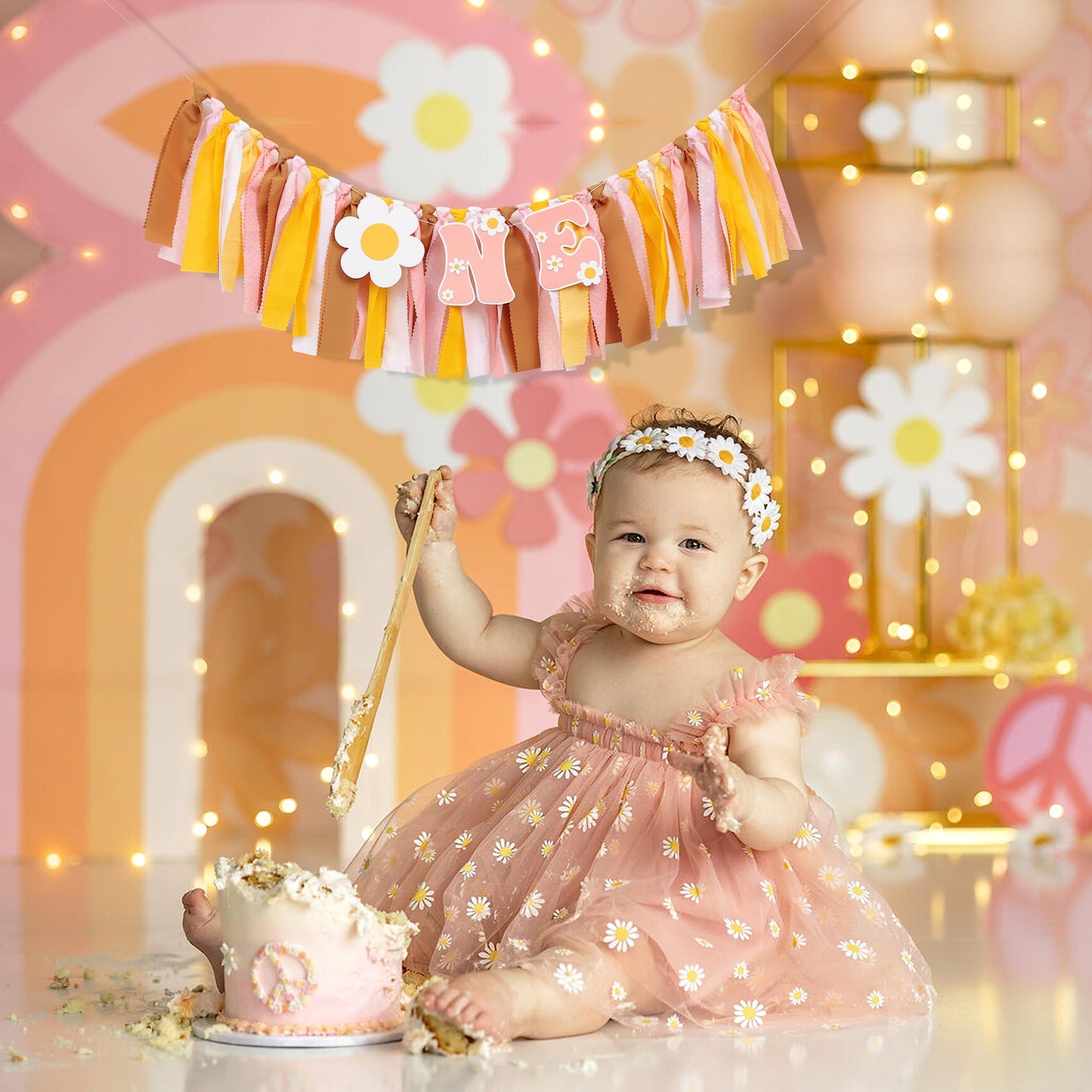 Groovy One First Birthday High Chair Banner - Baby Shower, Hippie
