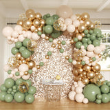 Sage Green Balloon Arch Kit, 162pcs Sage Green Sand White Gold
