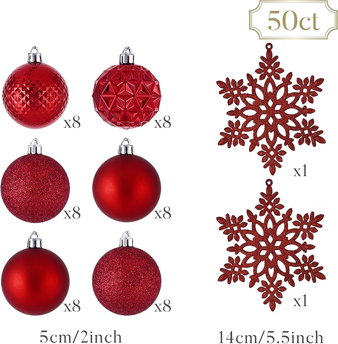 Valery Madelyn Christmas Tree Decorations Ornament Set, 50ct 2 Inches