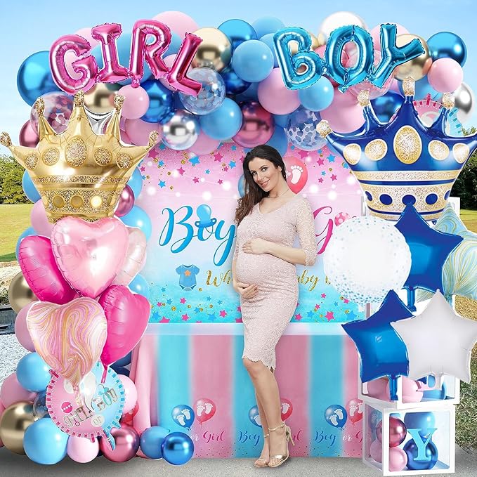 Pink And Blue Crown Balloons Set For Boy or Girl Baby Shower Gender