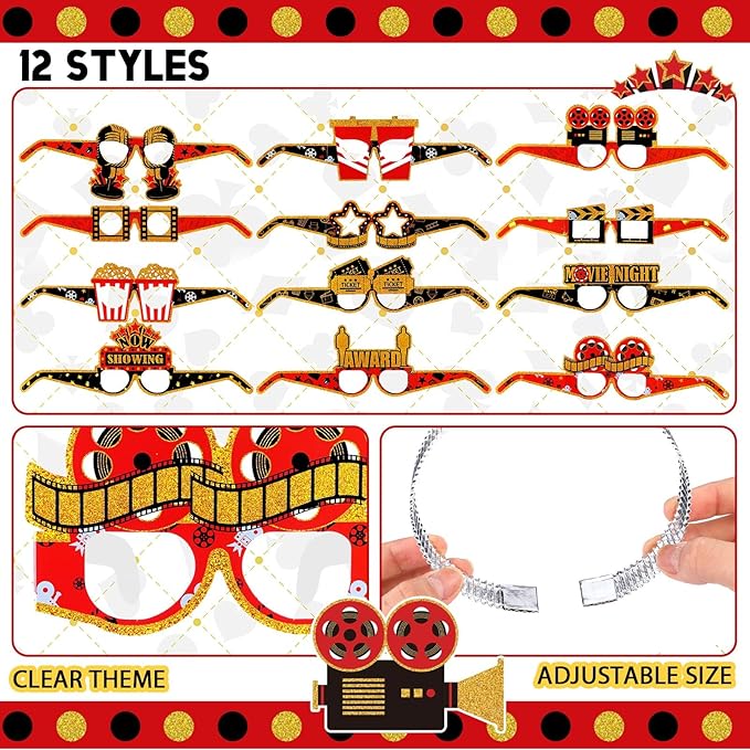 36 Pcs Movie Night Party Decorations 12 Beaded Necklaces 12 Paper