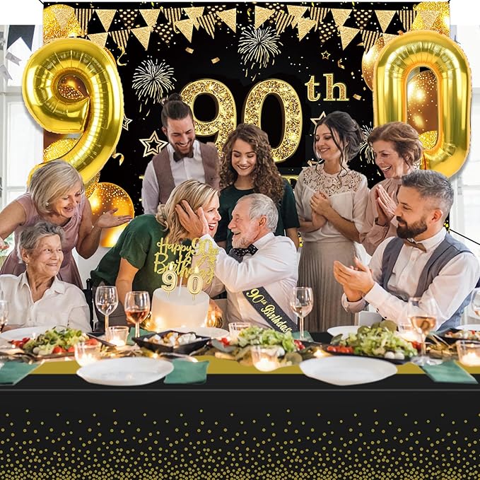 90th Birthday Decorations Men Women with 90th Birthday Banner Black