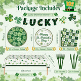 102 Pcs St Patrick's Day Paper Plates and Napkins Green Shamrock